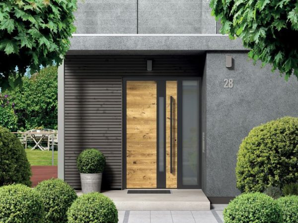 Portes d'entrées en Aluminium de chez Pirnar. Réalisation l'Atelier de la fenêtre à Beauraing en Famenne. Portes PVC, bois ou Aluminium. Showroom Pondrôme.